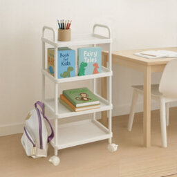 Abbaware 4 Tier Storage Trolley Trays, Serving Carts, Plastic Carts With Steel Reinforced Wheels, White - thumbnail 4