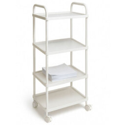 Abbaware 4 Tier Storage Trolley Trays, Serving Carts, Plastic Carts With Steel Reinforced Wheels, White