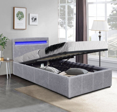 Comfy Living 3Ft Single Fabric Gas Lift Ottoman Bedframe With Led Strip In Light Grey - image 1
