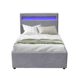 Comfy Living 3Ft Single Fabric Gas Lift Ottoman Bedframe With Led Strip In Light Grey - thumbnail 2