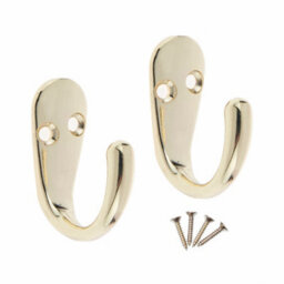Keypak 2X Single Robe Coat Hooks With Screws, Polished Brass, Door & Wall Mountable (Pack Of 2) - thumbnail 1