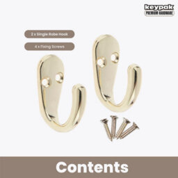 Keypak 2X Single Robe Coat Hooks With Screws, Polished Brass, Door & Wall Mountable (Pack Of 2) - thumbnail 4