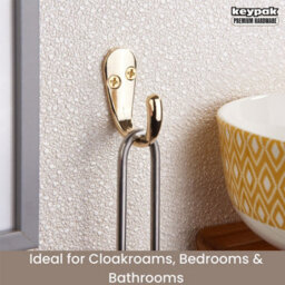 Keypak 2X Single Robe Coat Hooks With Screws, Polished Brass, Door & Wall Mountable (Pack Of 2) - thumbnail 5