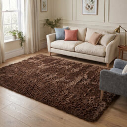 Oxford Homeware Shaggy Rug Anti-Slip Washable Soft Fluffy Living Room And Bedroom Rug (Brown, 120X170Cm) - thumbnail 1