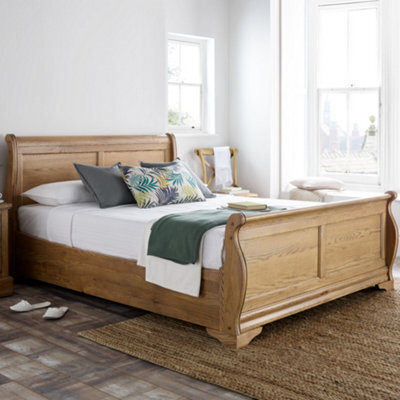 French Style Bordeaux Oak Wooden Sleigh Bed - Super King Size 6Ft Bed Frame Only - image 1