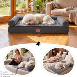 Luckracer Small Dog Bed Sofa Washable Orthopedic Dog Beds Grey 60X45X14Cm - thumbnail 2