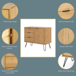 Core Products Augusta Industrial Pine Sideboard 1 Door, 3 Drawers H73.6Cm X W90.0Cm X D43.0Cm - thumbnail 8