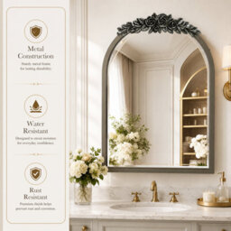 LUVODI 51x76.5cm Arched Mirror Cabinet, Vintage Brass Gold Bathroom Medicine Cabinet - thumbnail 4