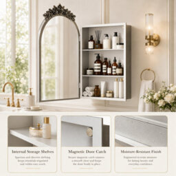 LUVODI 51x76.5cm Arched Mirror Cabinet, Vintage Brass Gold Bathroom Medicine Cabinet - thumbnail 2