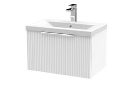 Hudson Reed Fluted Wall Hung 1-Drawer Vanity And Mid-Edge Basin, Contemporary Sink Vanity Unit, Satin White, 600mm - thumbnail 4