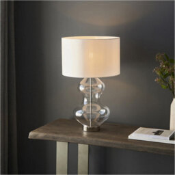 Loops 2 Pack Satin Brass Plate Table Lamp - Clear Glass With Vintage White Fabric Shade - Touch Dimmable - thumbnail 4