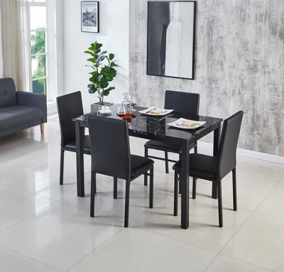 Modernique Emillia Mdf Marble Effect Dining Table With 4 Faux Leather Chairs In Black - image 1