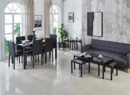 Modernique Emillia Mdf Marble Effect Dining Table With 4 Faux Leather Chairs In Black - thumbnail 3