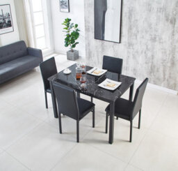 Modernique Emillia Mdf Marble Effect Dining Table With 4 Faux Leather Chairs In Black - thumbnail 2