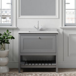 Balterley Coppenhall Bathroom Floor Standing 1 Drawer Vanity & Single Bowl 1 Tap Hole Marble Top, Cool Grey/white, 820mm - thumbnail 2