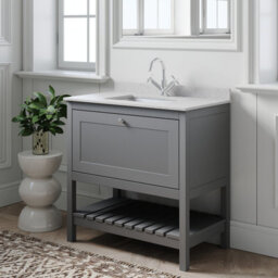 Balterley Coppenhall Bathroom Floor Standing 1 Drawer Vanity & Single Bowl 1 Tap Hole Marble Top, Cool Grey/white, 820mm - thumbnail 6
