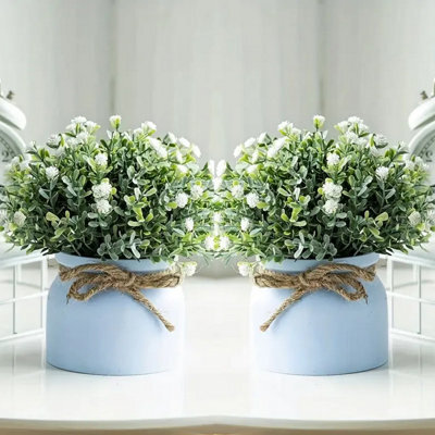 White House Decor Set - 2 Artificial Plants With Gypsophila And Mini Pots - image 1