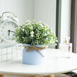 White House Decor Set - 2 Artificial Plants With Gypsophila And Mini Pots - thumbnail 3