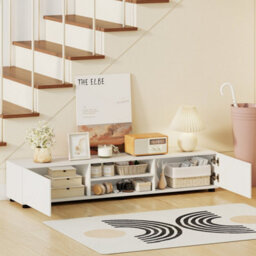 White Tv Stand For Tvs Up To 70 Inch  Tv Unit With Doors & Shelves - thumbnail 6