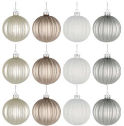 Shatchi Christmas Glass Baubles 12Pcs Set - 8Cm Pearl Champagne, White & Silver With 4 Elegant Designs - thumbnail 1