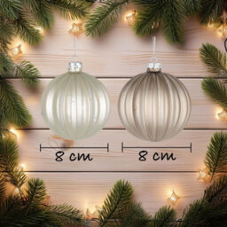 Shatchi Christmas Glass Baubles 12Pcs Set - 8Cm Pearl Champagne, White & Silver With 4 Elegant Designs - thumbnail 2