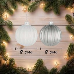 Shatchi Christmas Glass Baubles 12Pcs Set - 8Cm Pearl Champagne, White & Silver With 4 Elegant Designs - thumbnail 3