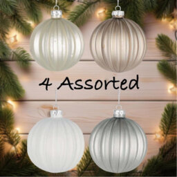 Shatchi Christmas Glass Baubles 12Pcs Set - 8Cm Pearl Champagne, White & Silver With 4 Elegant Designs - thumbnail 4