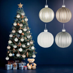 Shatchi Christmas Glass Baubles 12Pcs Set - 8Cm Pearl Champagne, White & Silver With 4 Elegant Designs - thumbnail 5