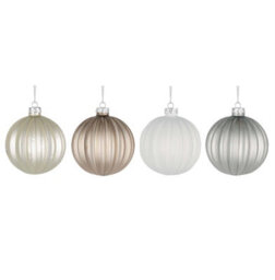 Shatchi Christmas Glass Baubles 12Pcs Set - 8Cm Pearl Champagne, White & Silver With 4 Elegant Designs - thumbnail 6
