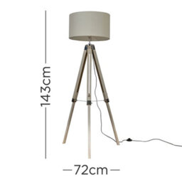 Valuelights Clipper Modern Light Wood And Chrome Tripod Floor Lamp With Beige Drum Shade - thumbnail 6
