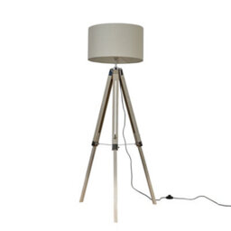 Valuelights Clipper Modern Light Wood And Chrome Tripod Floor Lamp With Beige Drum Shade