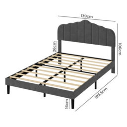 Levede Double Upholstered Bed Frame Linen Fabric Modern Scalloped Headboard - thumbnail 4