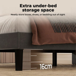 Levede Double Upholstered Bed Frame Linen Fabric Modern Scalloped Headboard - thumbnail 5