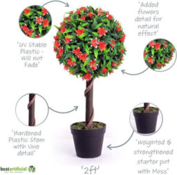 Best Artificial 2Ft / 60Cm Red Lily Ball Tree Plant Garden Office Conservatory Tropical Indoor Outdoor - thumbnail 4