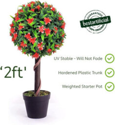 Best Artificial 2Ft / 60Cm Red Lily Ball Tree Plant Garden Office Conservatory Tropical Indoor Outdoor - thumbnail 3