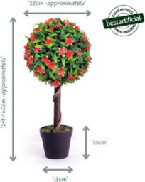 Best Artificial 2Ft / 60Cm Red Lily Ball Tree Plant Garden Office Conservatory Tropical Indoor Outdoor - thumbnail 2