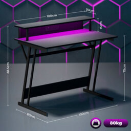 Wyld Haus Tovapa 100Cm Black Two-Level Led Gaming Desk With Monitor Shelf And Power Hub - thumbnail 4