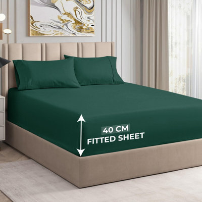 Ameha Super King Plain Dyed Fitted Sheet 40Cm-Extra Deep Pocket Emerald Green Fitted Bed Sheets Microfiber Bedding Sheet 180X200Cm - image 1