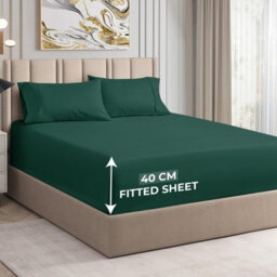 Ameha Super King Plain Dyed Fitted Sheet 40Cm-Extra Deep Pocket Emerald Green Fitted Bed Sheets Microfiber Bedding Sheet 180X200Cm - thumbnail 1