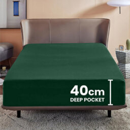 Ameha Super King Plain Dyed Fitted Sheet 40Cm-Extra Deep Pocket Emerald Green Fitted Bed Sheets Microfiber Bedding Sheet 180X200Cm - thumbnail 8