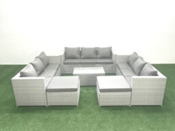 Fimous Rattan Garden Outdoor Furniture Set 11 Seater Garden Sofa Coffee Table Set 2 Big Stools Light Grey - thumbnail 1