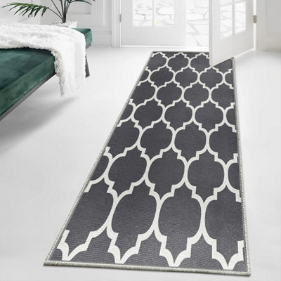 Oxford Homeware Printed Rug, Non-Slip Pets Friendly, Living Room Rugs And Hallways Runner, (Ava Grey, 80X300Cm)