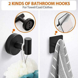 5 Pack Bathroom Accessories In Sus304 Stainless Steel: 40.6 Cm Towel Rack + Toilet Paper Holder + 3 Hooks (Black) - thumbnail 5