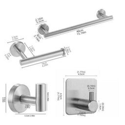 5 Pack Bathroom Accessories In Sus304 Stainless Steel: 40.6 Cm Towel Rack + Toilet Paper Holder + 3 Hooks (Black) - thumbnail 2