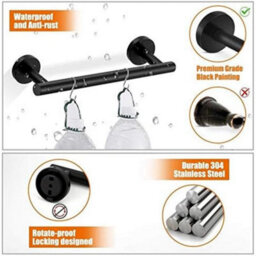 5 Pack Bathroom Accessories In Sus304 Stainless Steel: 40.6 Cm Towel Rack + Toilet Paper Holder + 3 Hooks (Black) - thumbnail 4