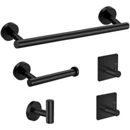 5 Pack Bathroom Accessories In Sus304 Stainless Steel: 40.6 Cm Towel Rack + Toilet Paper Holder + 3 Hooks (Black) - thumbnail 1