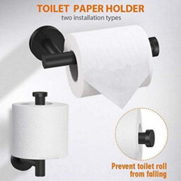 5 Pack Bathroom Accessories In Sus304 Stainless Steel: 40.6 Cm Towel Rack + Toilet Paper Holder + 3 Hooks (Black) - thumbnail 3