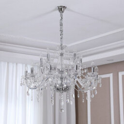 Wdw Genuie K9 Crystal Chandelier, Clear Chrome Finish, Contemporary Ceiling Light, 24 Arms - thumbnail 3