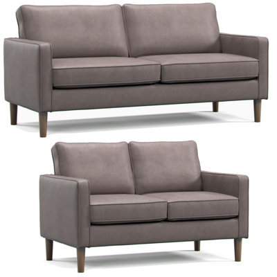Furnishings For Less UK Bexhill Grey Faux Leather  Boxed Arm Sofa Suite 3 + 2 Sofas - image 1