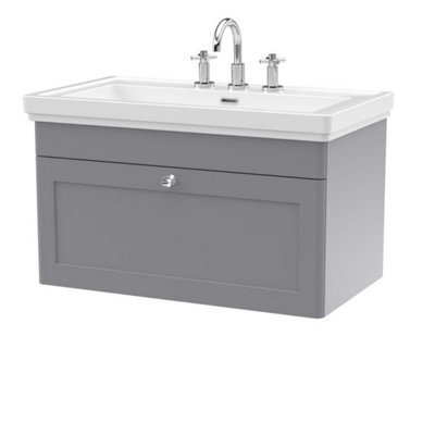 Dezine Loire 2.0 800mm Wall Hung Satin Grey Vanity Unit - 3 Tap Hole - image 1